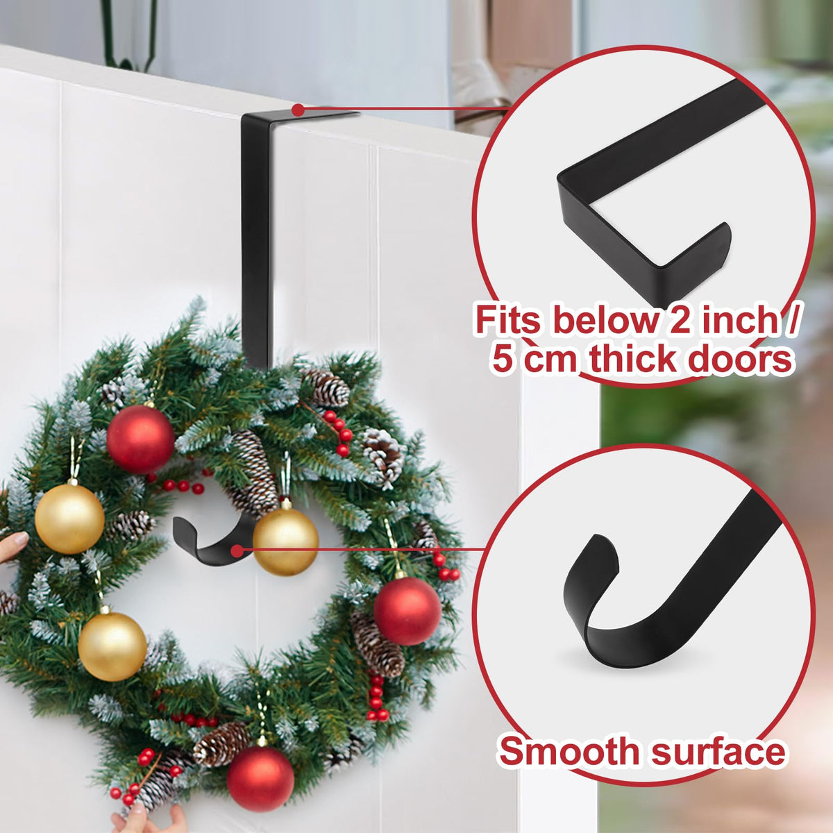 ZningEsxi 30 cm Slim Wreath Hanger for Front Door Black Door Wreath Hangers 🍁 All In One Marketplace Canada
