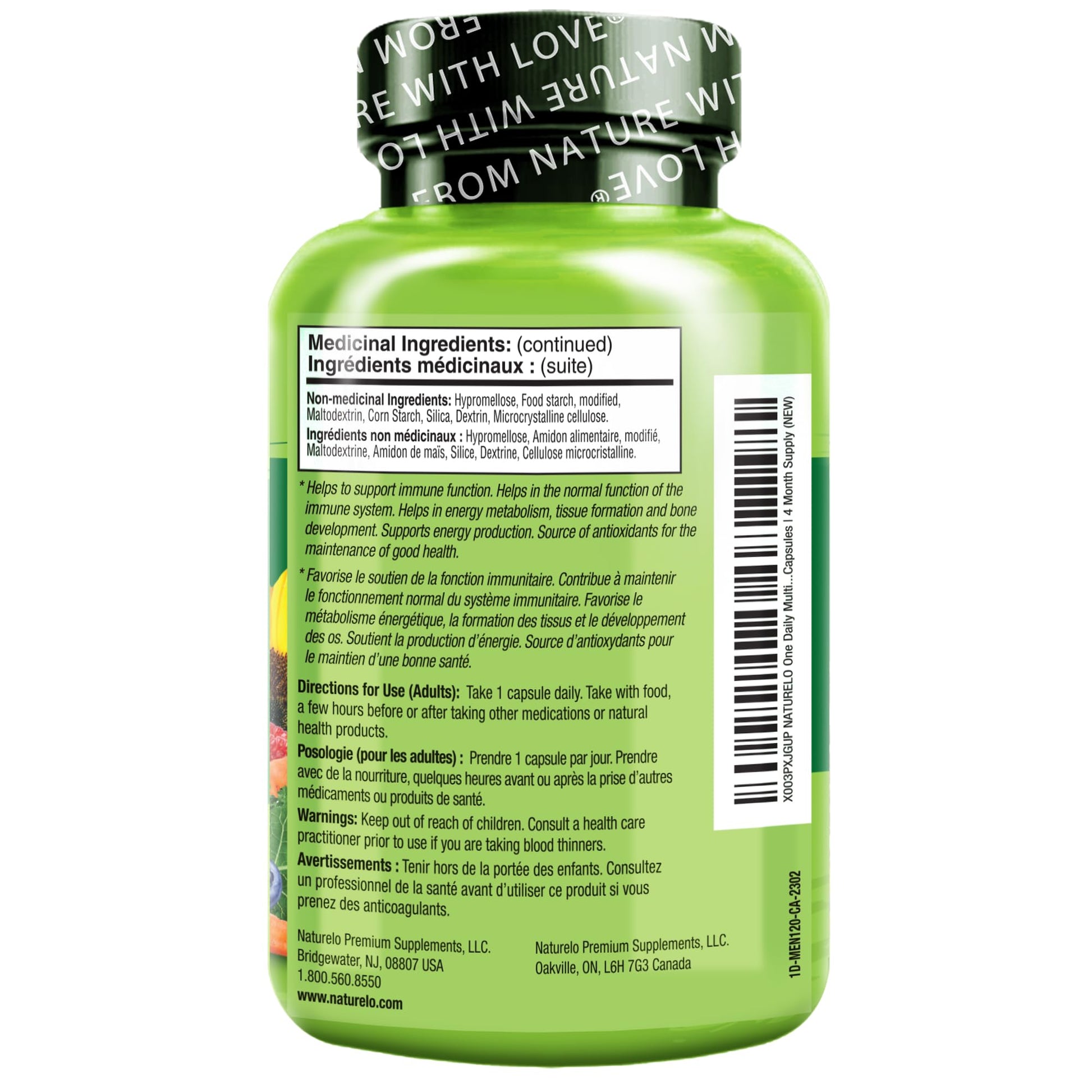 NATURELO Mens Multivitamins - One Daily Multivitamin for Men with Vitamins, Minerals & Organic Whole Foods, Boost Energy & Health, Non-GMO, 120 Vegetarian Capsules - Available at All In One Marketplace Canada
