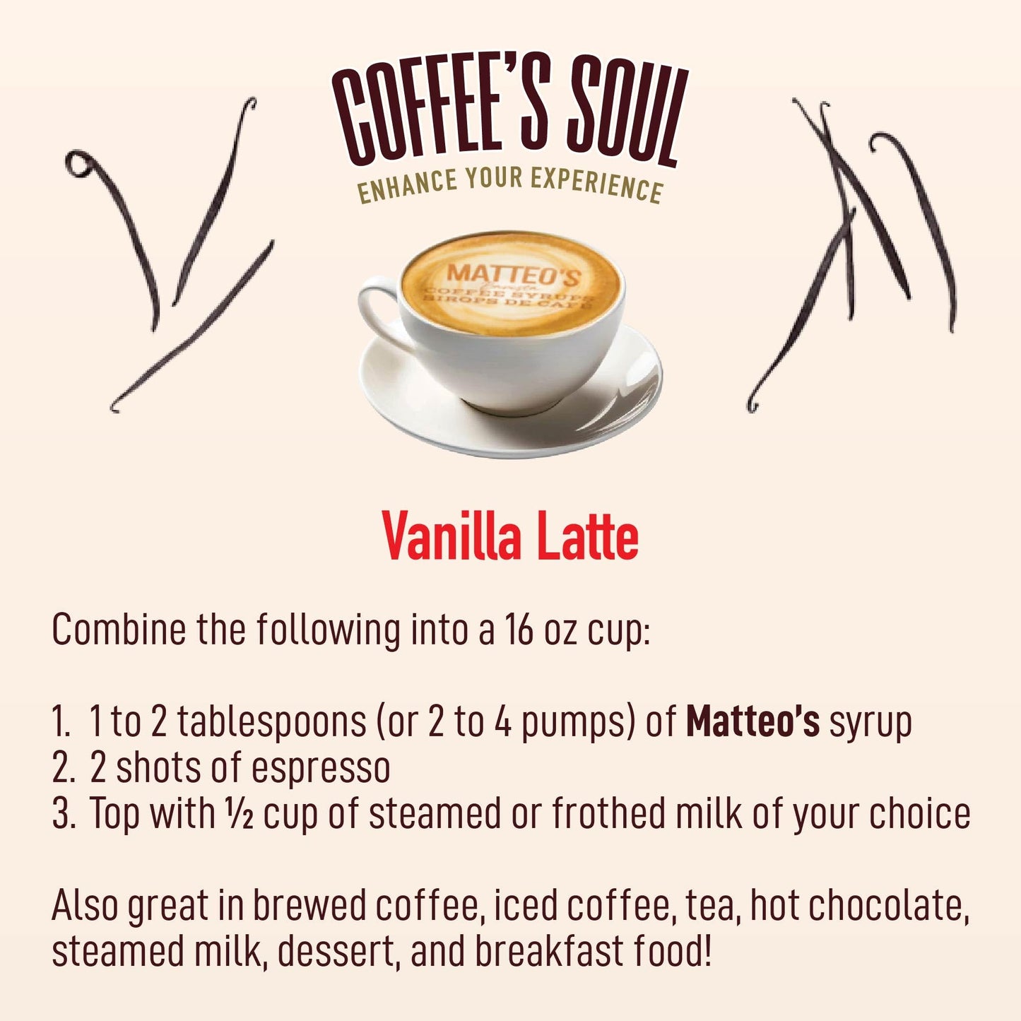 Matteo's Vanilla Barista Coffee Syrup - Sugar Free, Zero Carb, Keto-Friendly - 25.4 Oz Bottle, 6-Pack