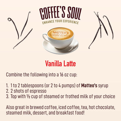 Matteo's Vanilla Barista Coffee Syrup - Sugar Free, Zero Carb, Keto-Friendly - 25.4 Oz Bottle, 6-Pack