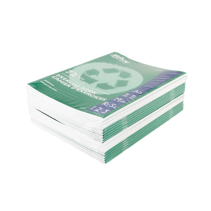 Hilroy Recycled Stitched Exercise Book, 1/2 plain, 1/2 interlined, 72 Pages/36 Sheets, 7-1/8” (180 cm) x 9-1/8” (23.1 cm) Sheet Size, Green Cover, 1 Case of 24 Books (12155R)