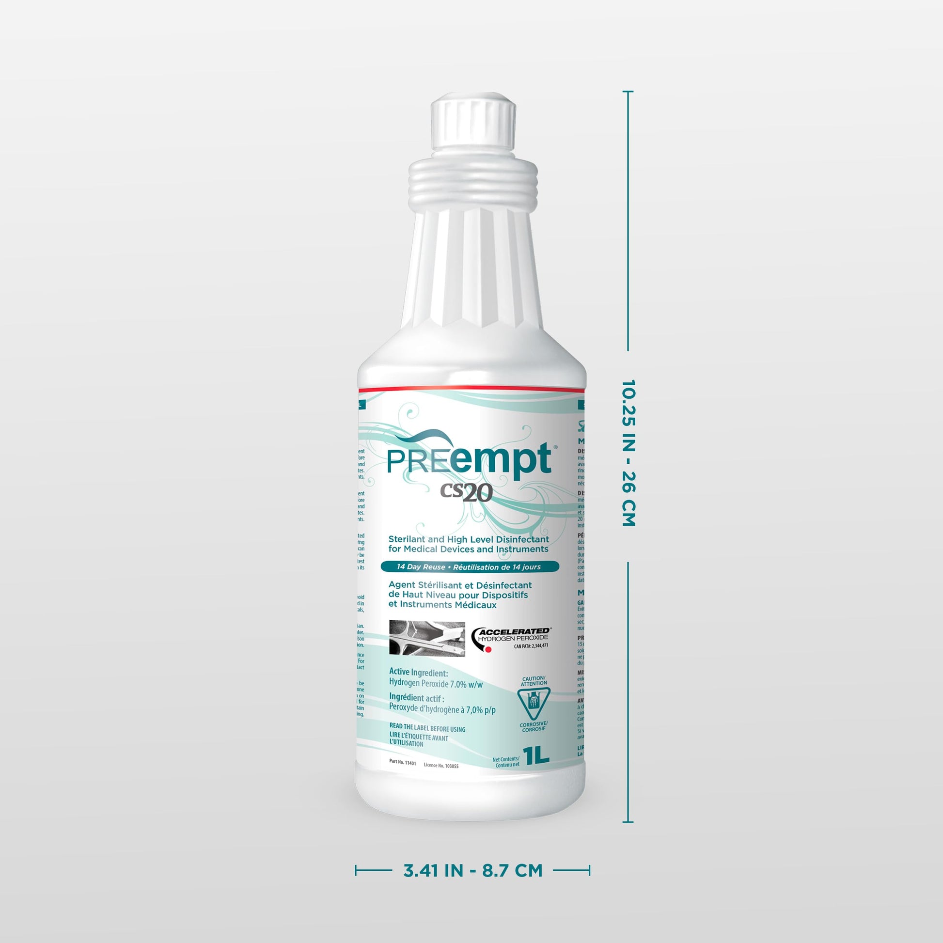 PREempt CS20 Sterilant and High-Level Disinfectant for Medical Devices and instruments, 1 Liter PREempt