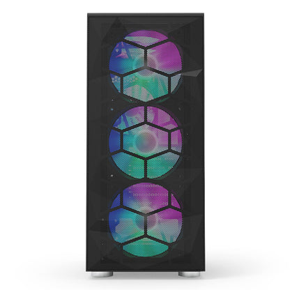 Montech X3 Mesh 6pcs, 3 x 140mm& 3 x 120mm Fixed RGB Lighting Fans ATX Mid-Tower PC Gaming Case, USB3.0, Door Open Tempered Glass Side Panel, High Airflow, Black