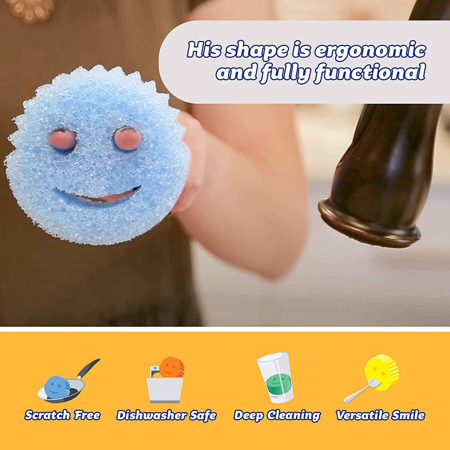 Scrub Daddy Sponge Set - Colors - Scratch-Free Scrubbers for Dishes and Home, Odor Resistant, Soft in Warm Water, Firm in Cold, Deep Cleaning, Dishwasher Safe, Multi-use, Functional, 4ct - Available at All In One Marketplace Canada