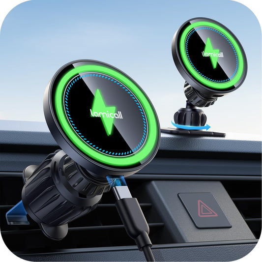 Lamicall 15W for Magsafe Car Mount Charger - Wireless Vent & Dashboard Magnetic Phone Holder Charger Mount, for iPhone 17, 17 Pro, 17 Pro Max, iPhone 16 15 14 for MagSafe Accessories, Car Accessories