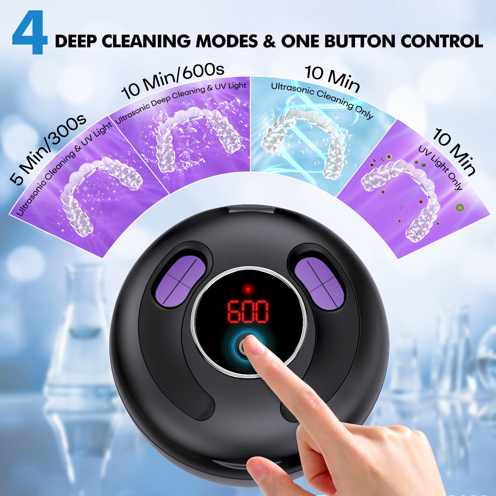 Upgraded Ultrasonic Retainer Cleaner Machine, 45kHz Ultrasonic Dentures Cleaner for Night Guards, Braces, Aligner, Toothbrush, Jewelry and More, 200ML Capacity, Black1 - Available at All In One Marketplace Canada