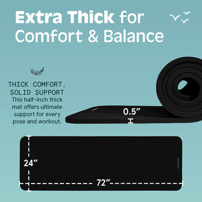 Retrospec Solana Yoga Mat 1" And 1/2" Thick With Nylon Strap for Men And Women - Non Slip Exercise Mat For Home Yoga, Pilates, Stretching, Floor And Fitness Workouts , Black