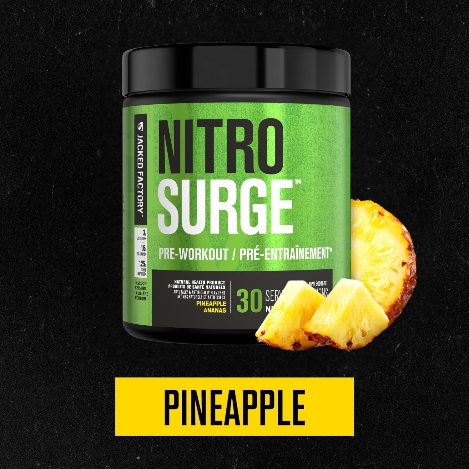 NITROSURGE Pre Workout Supplement - Endless Energy, Instant Strength Gains, Clear Focus, Intense Pumps - Nitric Oxide Booster & Preworkout Powder with Beta Alanine - 30 Servings, Pineapple