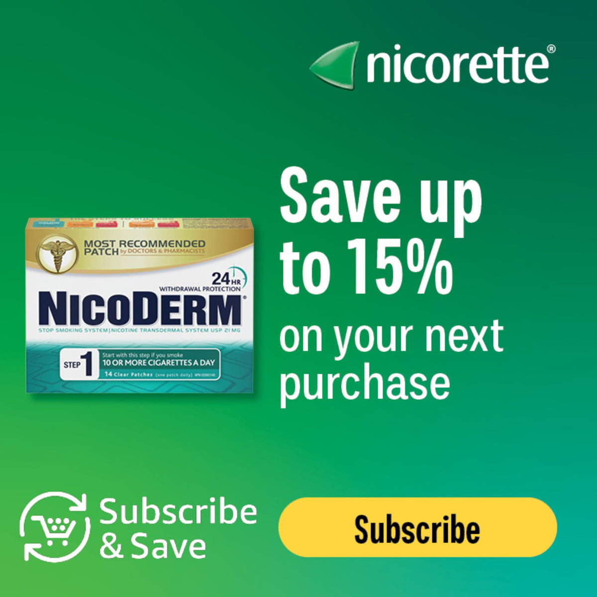 NicoDerm Clear Nicotine Patches Step 1 (21mg), 14 Count – Discreet 24-Hour