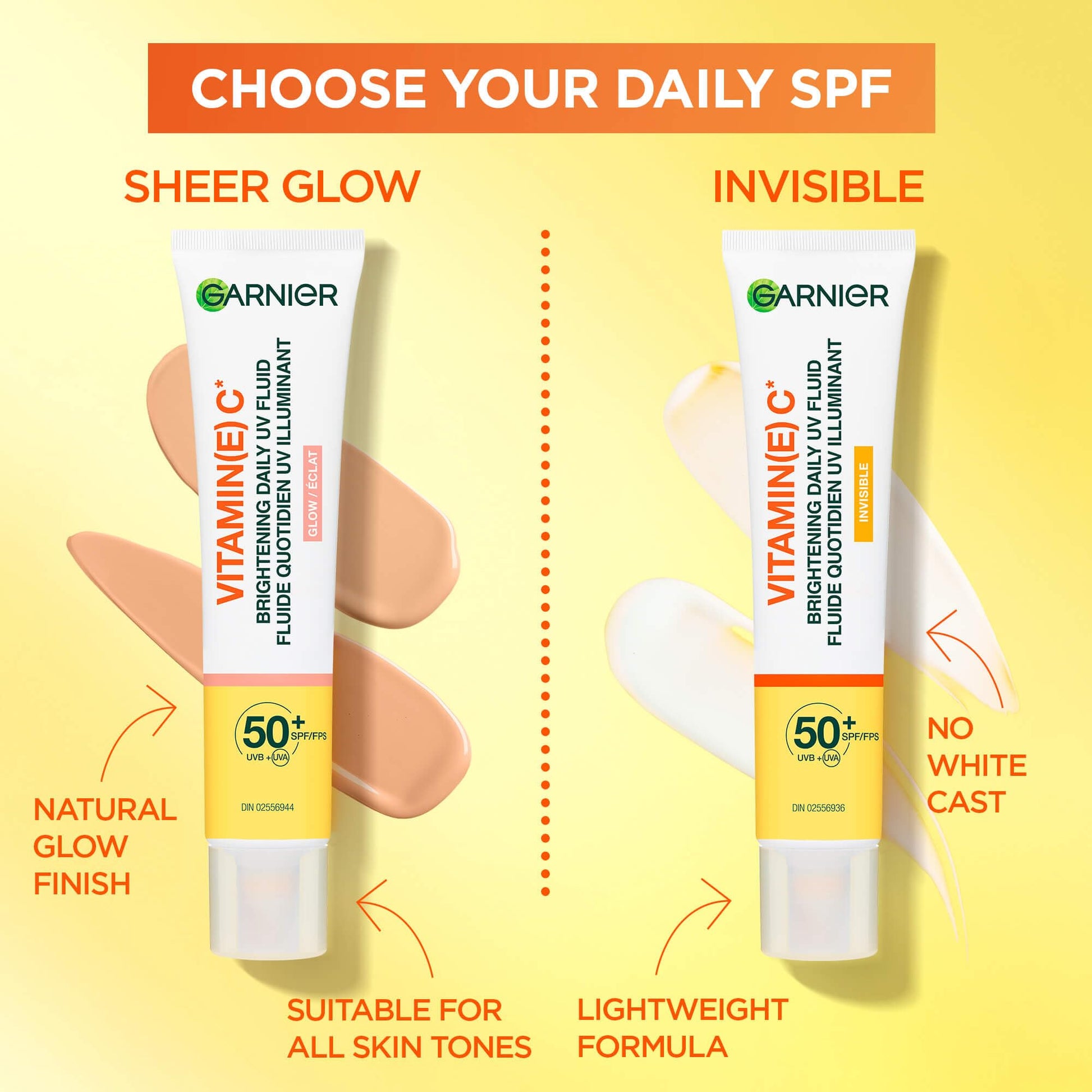 Garnier Vitamin C Daily UV Sunscreen Moisturizer SPF 50+, Brightening Glow Fluid for All Skin Tones, 50 mL