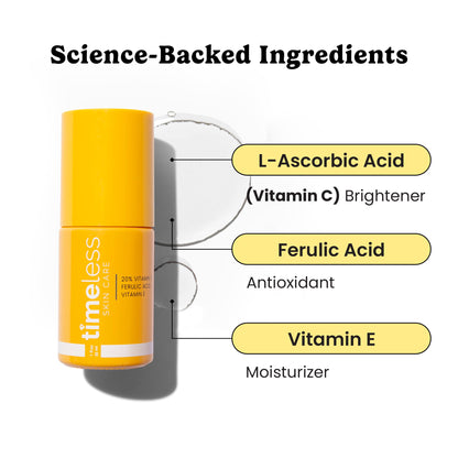 Timeless Skin Care Vitamin C Serum with Vitamin E & Ferulic Acid - 20% Vitamin C Brightening - Face Serum for Oily & Dry Skin - Fragrance-Free for Skin Care (30 ml (Pack of 1))