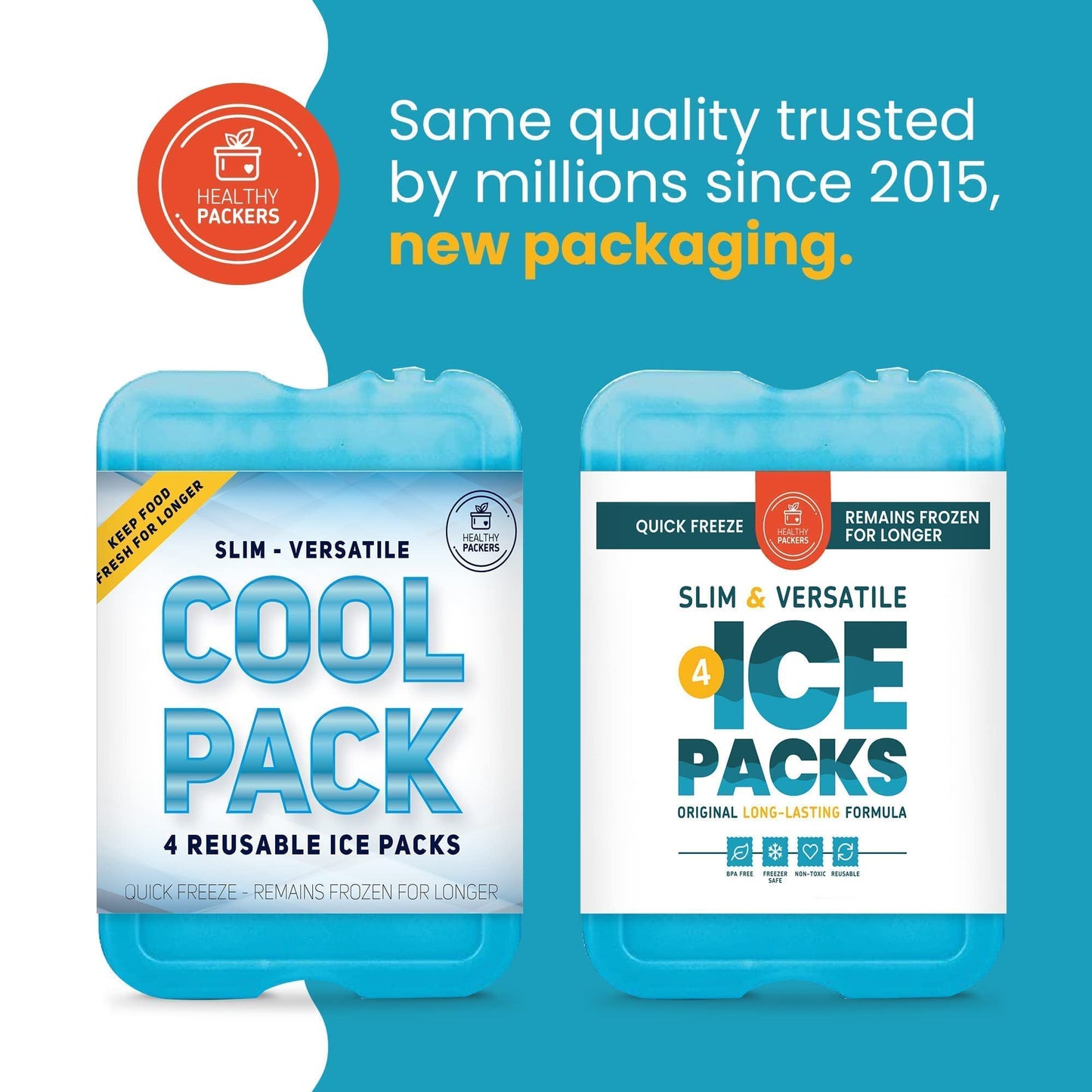 Healthy Packers Ice Packs for Lunch Boxes & Coolers - Freezer Packs - Original Cool Pack | Cooler Accessories for Beach, Camping & Fishing | Slim & Long-Lasting Reusable Ice Pack for Cooler