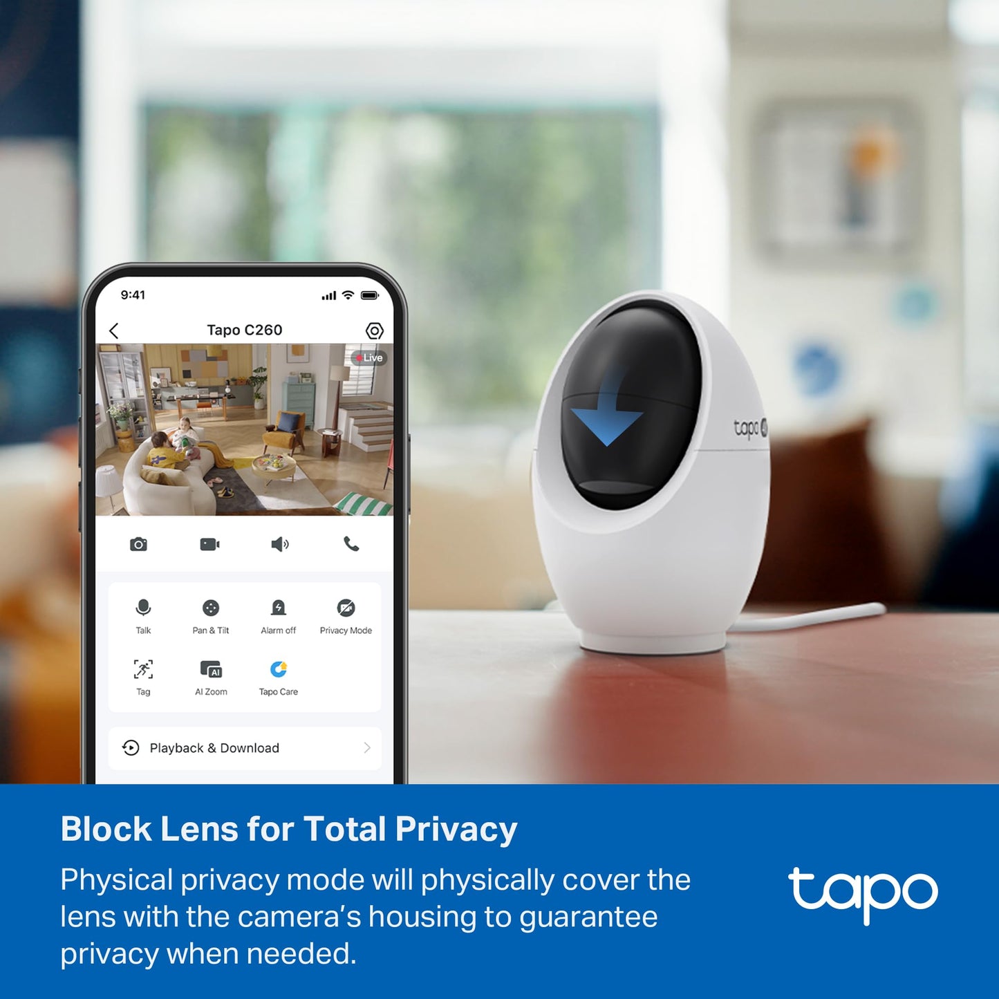 Tapo 4K 8MP Pan/Tilt Indoor Security Camera for Baby Monitor, No Monthly Fee, Pet Camera w/Motion Detect and Track, SD/Cloud Storage, Works w/Alexa, Google, and Samsung (Tapo C260)