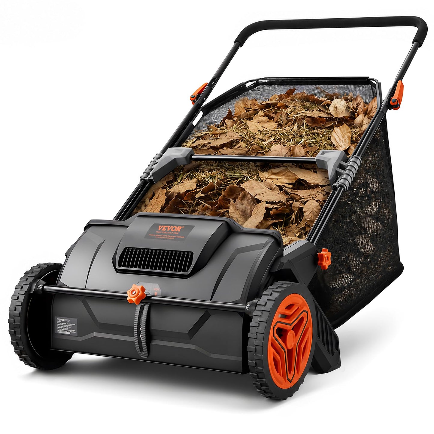 VEVOR Push Lawn Sweeper, 21-inch Leaf & Grass Collector, Strong Wheels & Heavy Duty Thickened Steel Durable to Use with Large Capacity 3.5 cu. ft. Mesh Collection Hopper Bag, 2 Spinning Brushes VEVOR