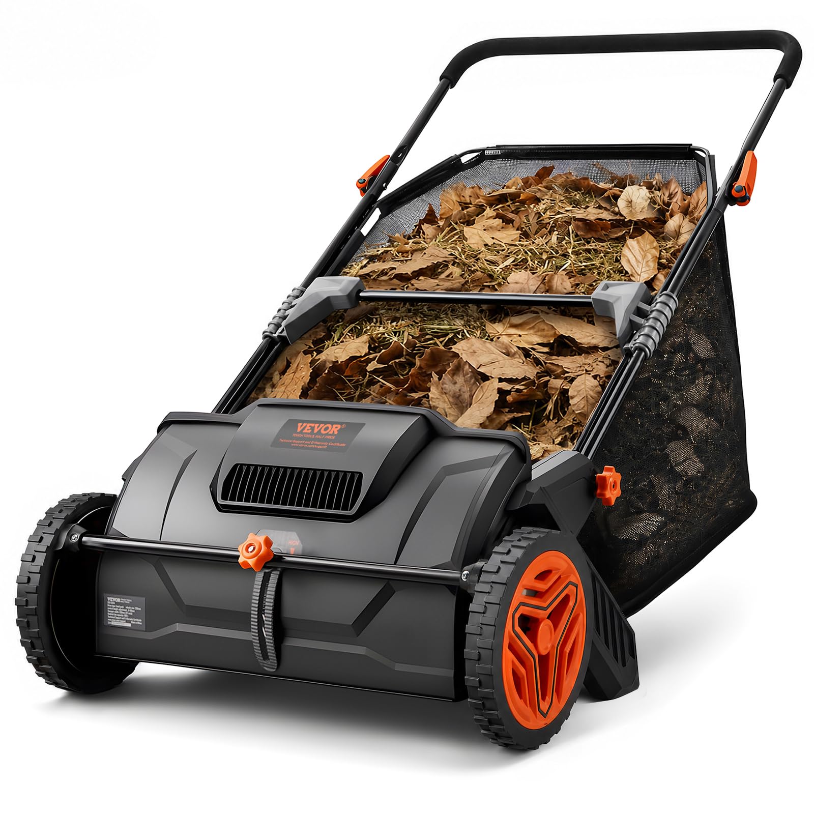 VEVOR Push Lawn Sweeper, 21-inch Leaf & Grass Collector, Strong Wheels & Heavy Duty Thickened Steel Durable to Use with Large Capacity 3.5 cu. ft. Mesh Collection Hopper Bag, 2 Spinning Brushes VEVOR