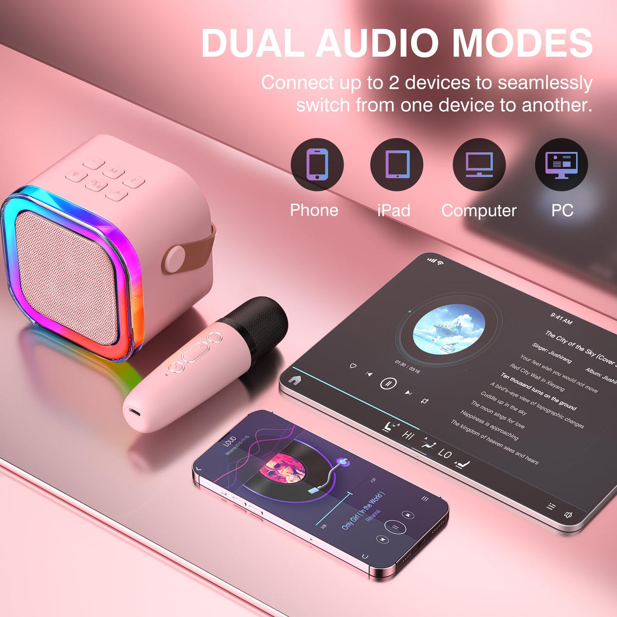 TAEMVV Mini Karaoke Machine for Kids,Portable BT Speaker with 2 Wireless Microphones and LED Light Holiday Birthday Gift Toy for Boys and Girls Teens Over 4,5,6,7,8,9,10,11,12+ Years Old(Pink) 🍁 All In One Marketplace Canada