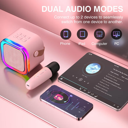 TAEMVV Mini Karaoke Machine for Kids,Portable BT Speaker with 2 Wireless Microphones and LED Light Holiday Birthday Gift Toy for Boys and Girls Teens Over 4,5,6,7,8,9,10,11,12+ Years Old(Pink) 🍁 All In One Marketplace Canada