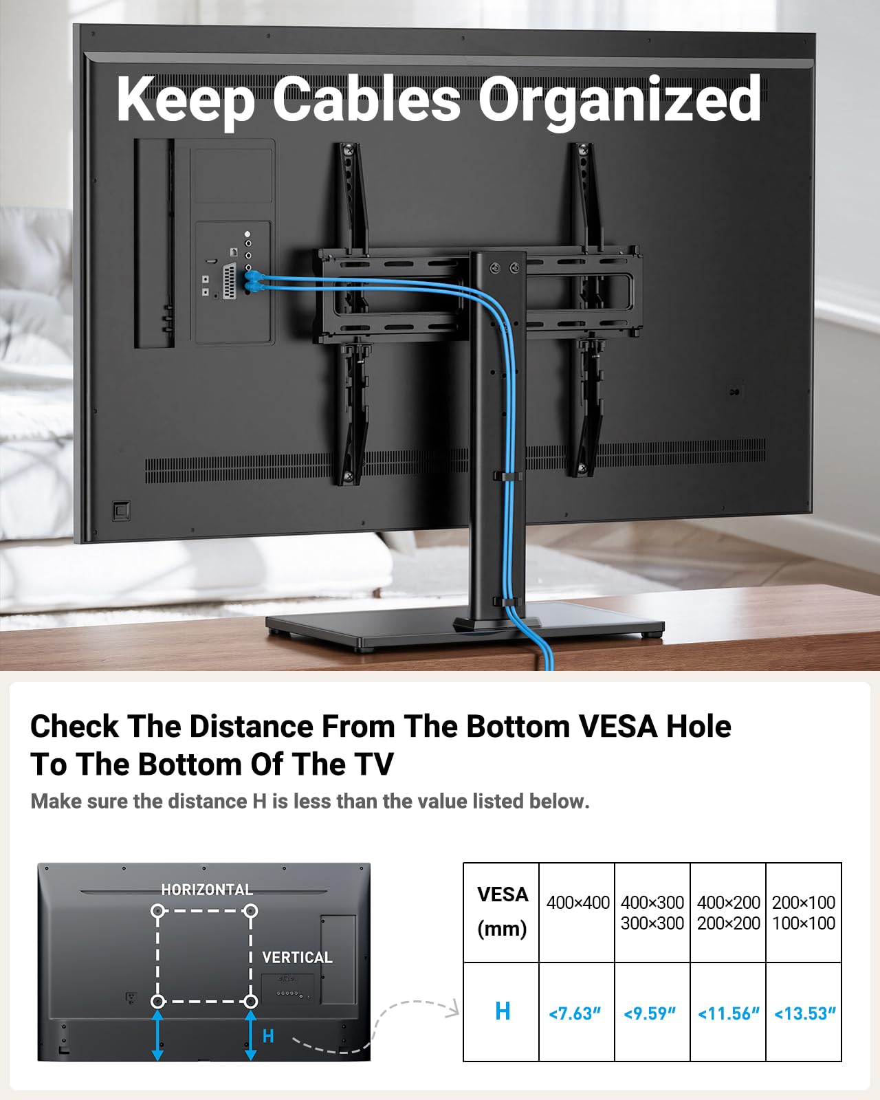 PERLESMITH Swivel Universal TV Stand/Base - Table Top TV Stand for 24-60 inch LCD LED TVs - Height Adjustable TV Mount Stand with Tempered Glass Base, VESA 400x400mm, Holds up to 99lbs PSTVS09 PERLESMITH