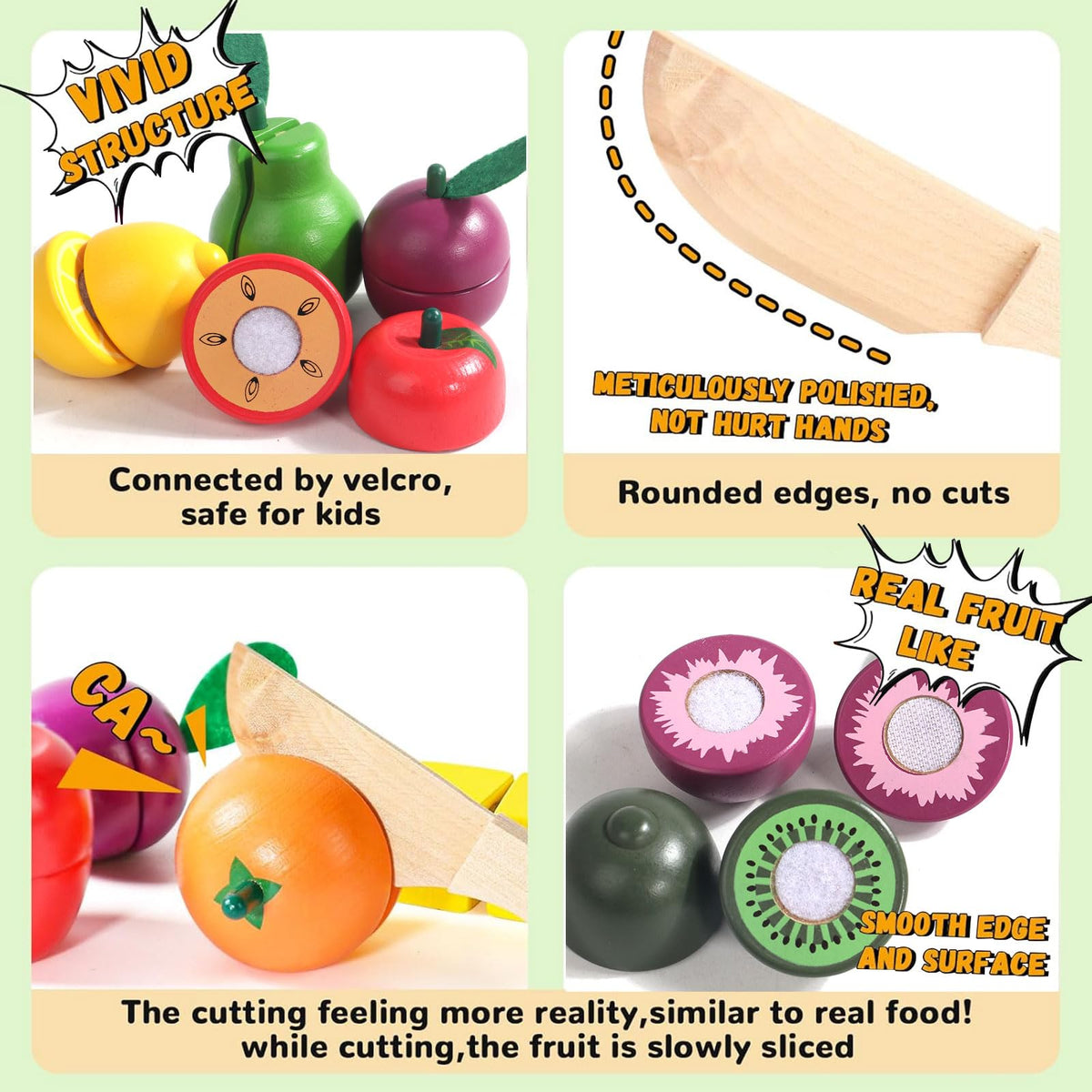 Wooden Play Food Set with Fruit Cutting, Montessori Toys for 2 Year Olds 🍁 All In One Marketplace Canada