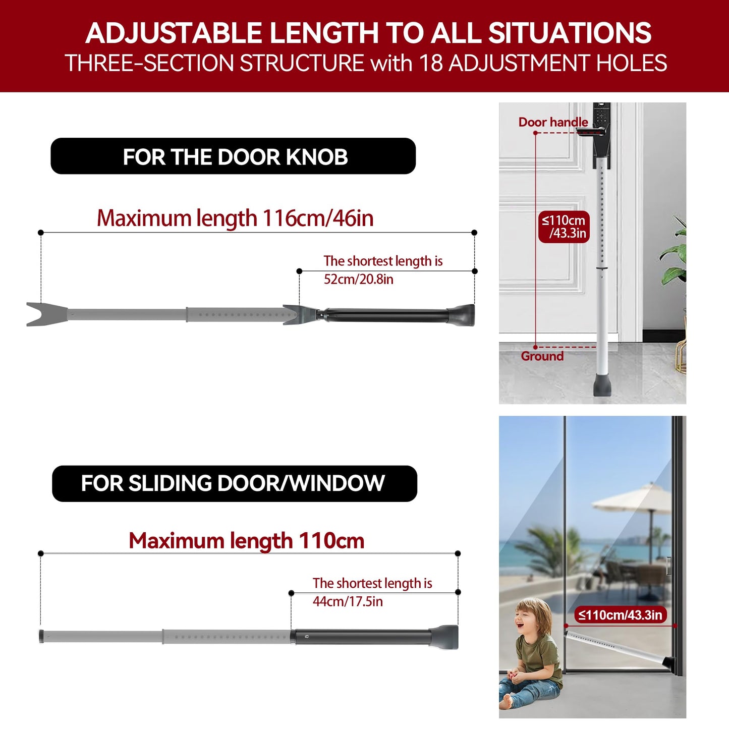 AceMining Upgraded Door Security Bar & Sliding Patio Door Security Bar, Heavy Duty Security Door Stoppers Adjustable Door Jammer for Home, Apartment, Travel (1 Pack,White) - Available at All In One Marketplace Canada