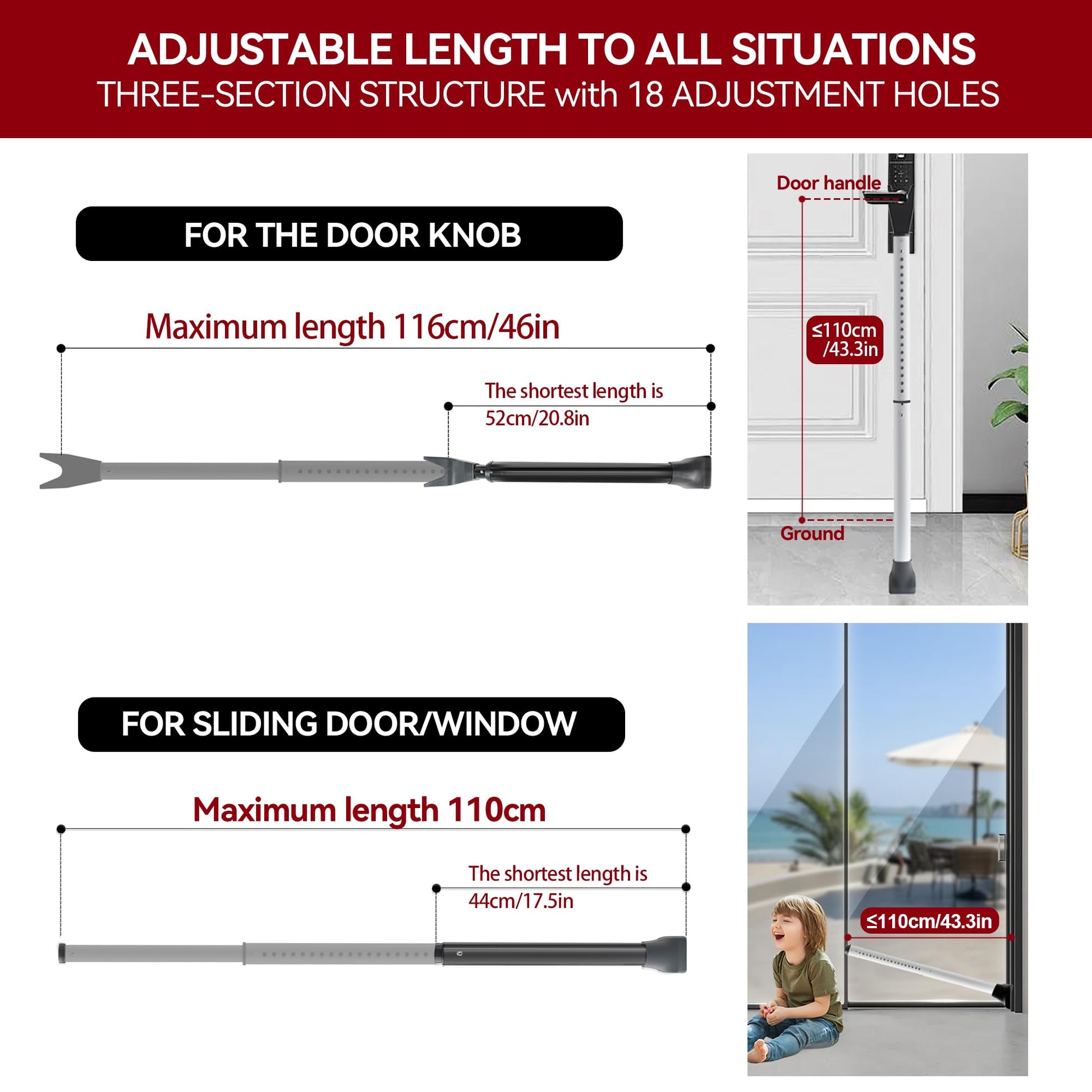 AceMining Upgraded Door Security Bar & Sliding Patio Door Security Bar, Heavy Duty Security Door Stoppers Adjustable Door Jammer for Home, Apartment, Travel (1 Pack,White) - Available at All In One Marketplace Canada