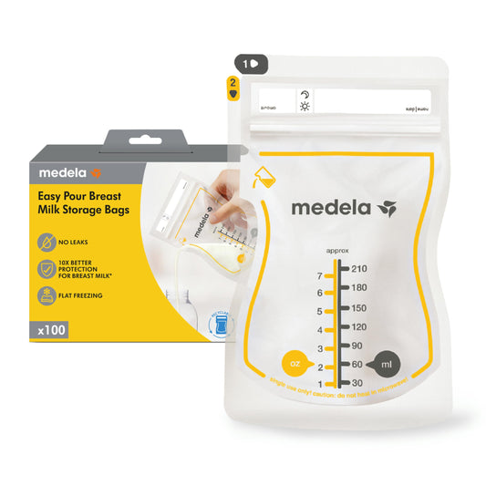 Medela Easy Pour Disposable Breast Milk Storage Bags, 7 oz/210 ml Capacity, Leakproof Design with Milk Protection, Made Without BPA, Pack of 100