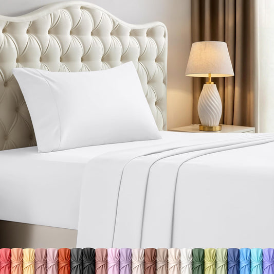 Utopia Bedding Twin/Single Bed Sheets - 3 Piece Twin Size Cooling Sheet Set - Hotel Luxury Soft Breathable Microfiber, Oeko-TEX, Deep Pocket Easy Fit & Care, Fade & Wrinkle Resistant, White