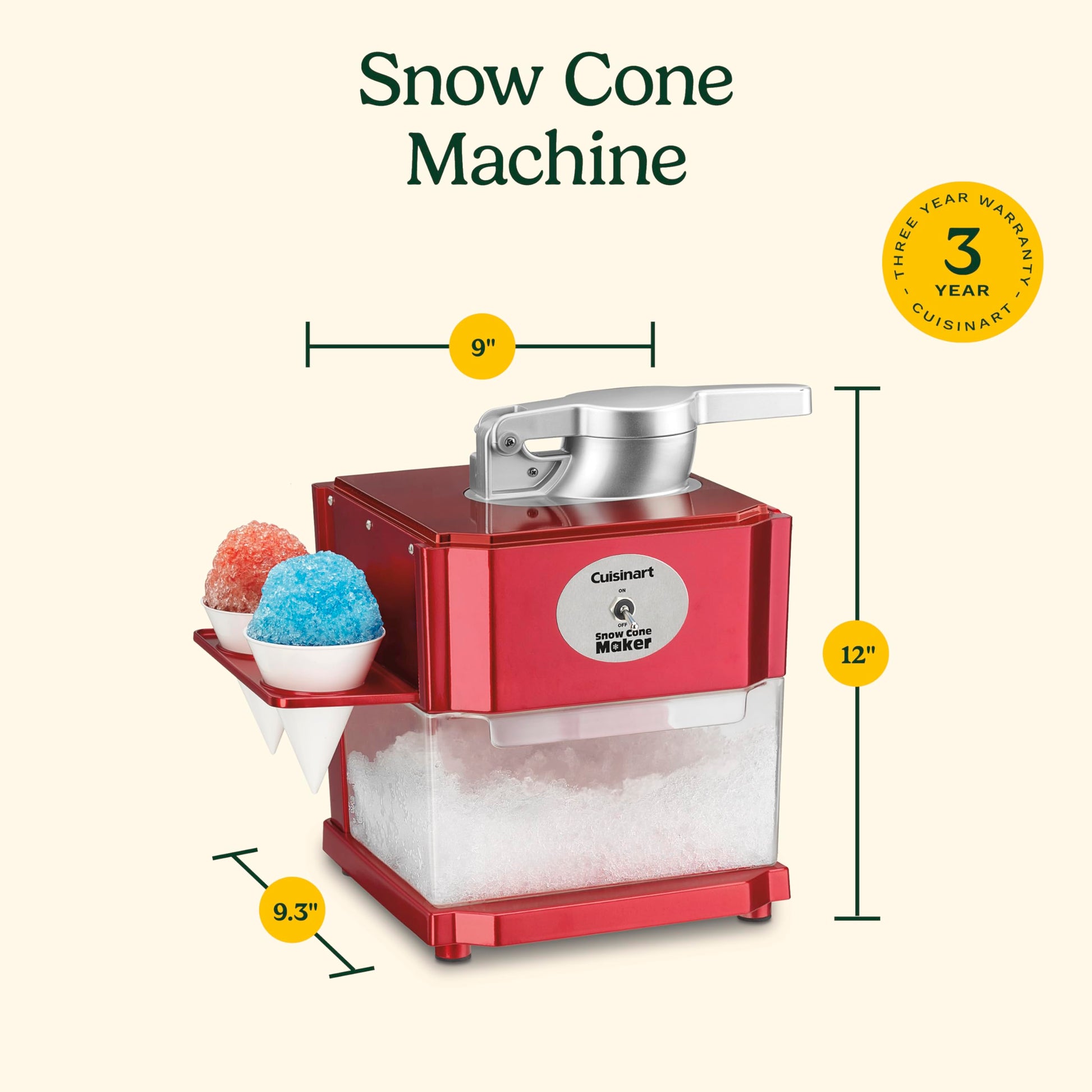 Cuisinart Snow Cone Machine, Home Shaved Ice Maker for Snow Cones, Snow Cone Maker with Reuseable Paper Cups, Makes 5 Icy Cones for Slushies, Frozen Drinks (SCM-10P1C) Cuisinart