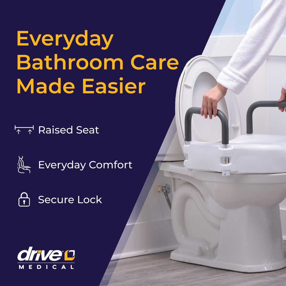 Drive Medical RTL12027RA 2-in-1 Raised Toilet Seat with Removable Padded Arms, Standard Seat