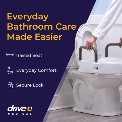 Drive Medical RTL12027RA 2-in-1 Raised Toilet Seat with Removable Padded Arms, Standard Seat