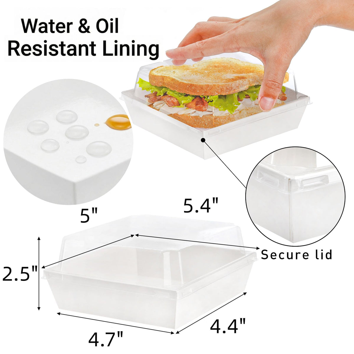 Hiceeden Set of 100 Sandwich Boxes with Clear Lids, White Paper Charcuterie Boxes, 5" Square Dessert Cake Boxes Food Grade for Swiss Roll, Hamburger, Pasta, Salad, Cookie 🍁 All In One Marketplace Canada