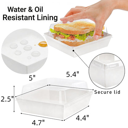 Hiceeden Set of 100 Sandwich Boxes with Clear Lids, White Paper Charcuterie Boxes, 5" Square Dessert Cake Boxes Food Grade for Swiss Roll, Hamburger, Pasta, Salad, Cookie 🍁 All In One Marketplace Canada