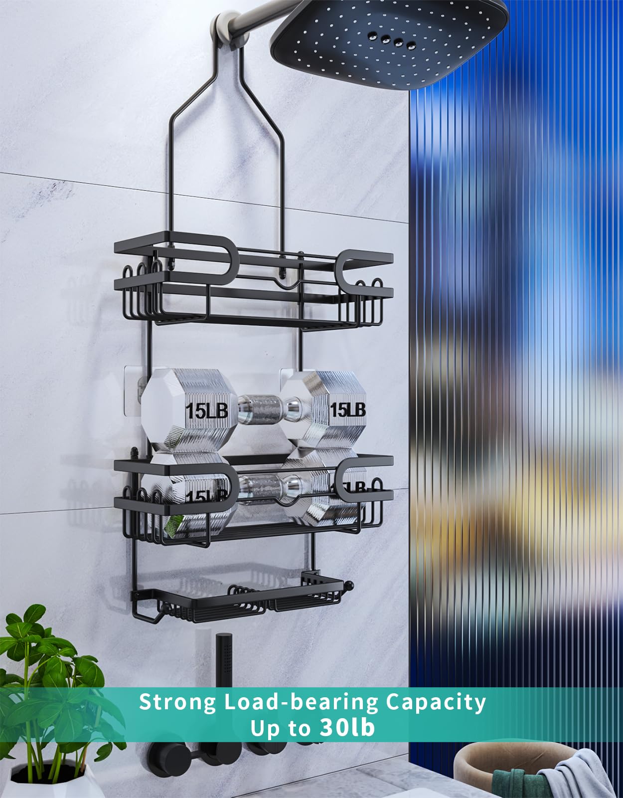 HapiRm Shower Caddy Hanging - 3 Tier Over Shower Head Caddy, No Drilling Shower Organizer Hanging with 2 Soap Holder & 12 Hooks, Bathroom Shower Shelves for Shampoo, Soap - Available at All In One Marketplace Canada