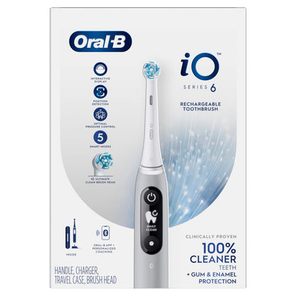 Oral-B iO6 Electric Toothbrush, for a Deep Clean and Whiter Teeth, Gray Opal, Rechargeable Electric Toothbrushes, iO Series 6 with 1 Power Toothbrush, 1 Brush Head, and 1 Travel Case