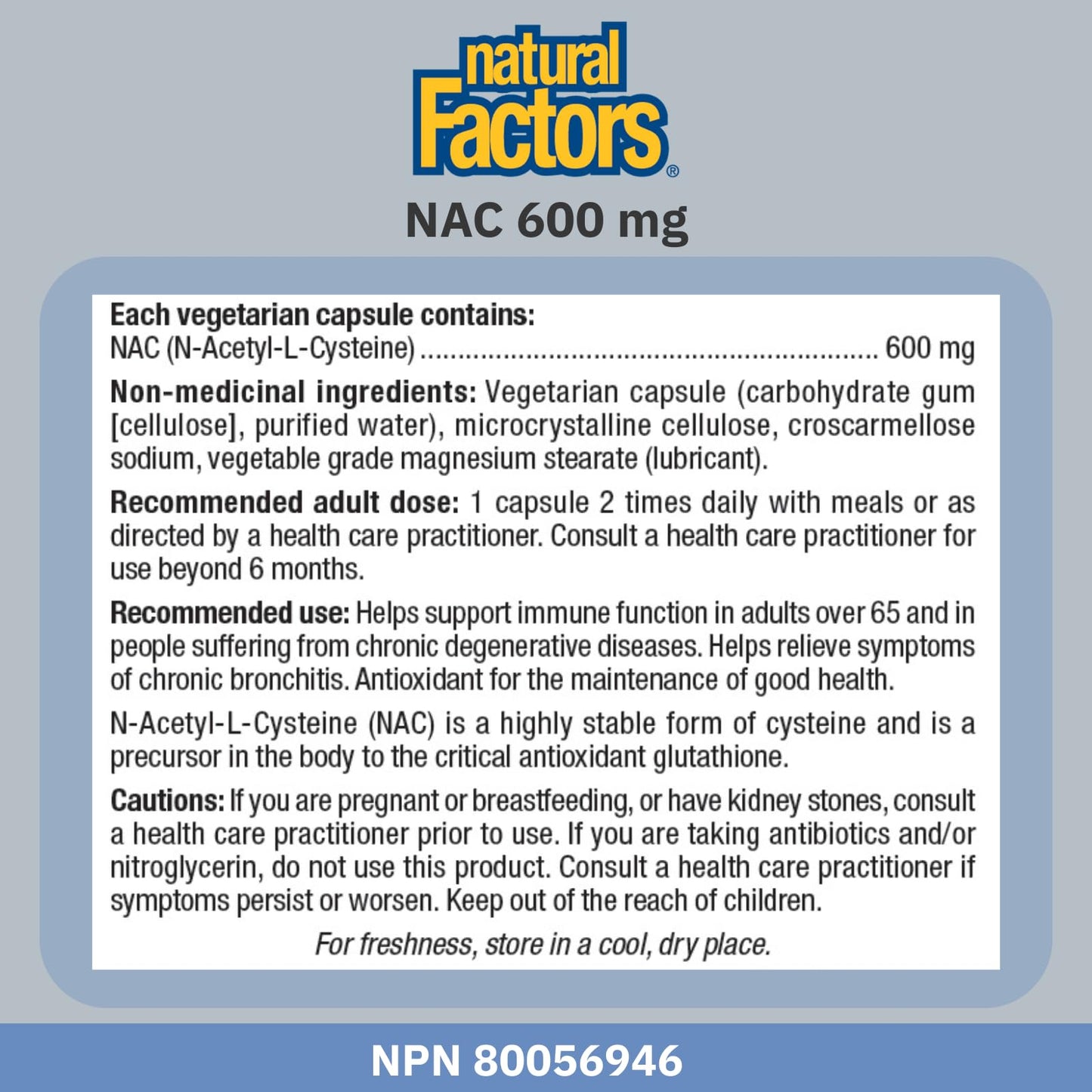 Natural Factors NAC Supplement (N-Acetyl-L-Cysteine), 600 mg, 180 Vegetarian Capsules, VALUE SIZE, Free Form Amino Acid, Helps Restore Glutathione Levels, Antioxidant Support, Proudly Canadian - Available at All In One Marketplace Canada