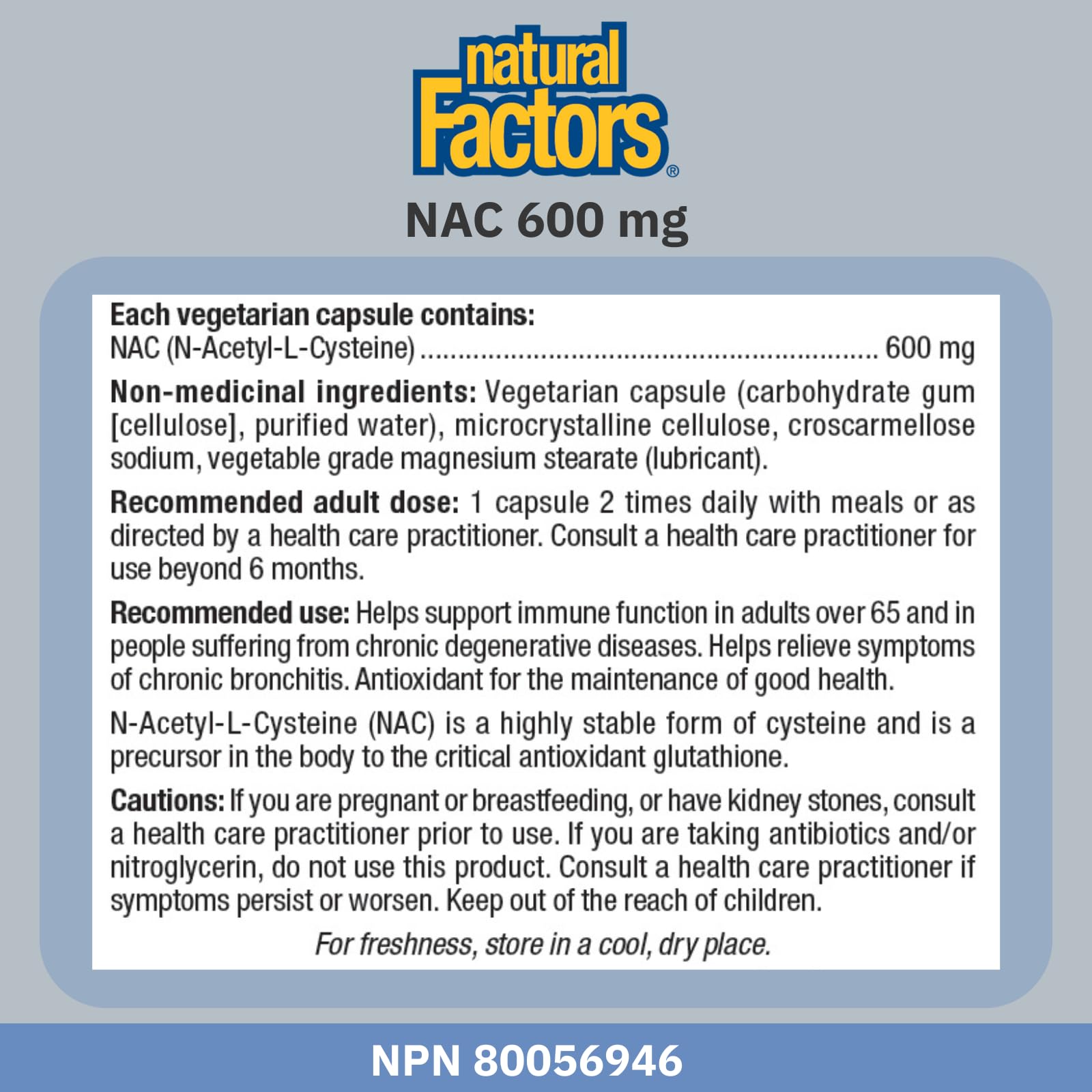 Natural Factors NAC Supplement (N-Acetyl-L-Cysteine), 600 mg, 180 Vegetarian Capsules, VALUE SIZE, Free Form Amino Acid, Helps Restore Glutathione Levels, Antioxidant Support, Proudly Canadian - Available at All In One Marketplace Canada