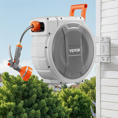 VEVOR Retractable Garden Hose Reel, 5/8 Inch x 100 ft Wall Mounted Hose Reel, Heavy Duty Garden Hose Reel with 9 Patterns Nozzle, Any Length Lock, Upgraded Slow Return System and 180°Swivel Bracket 🍁 All In One Marketplace Canada