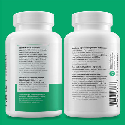 Vitasave Triple Strength Fish Oil Omega 3 Supplements – High-Potency 3000mg with 900mg EPA + 600mg DHA - Burpless Fish Oil Capsules for Heart, Brain & Joint Health - Non-GMO and Gluten-Free (120 Softgels - 40 Days Servings) - Available at All In One Marketplace Canada