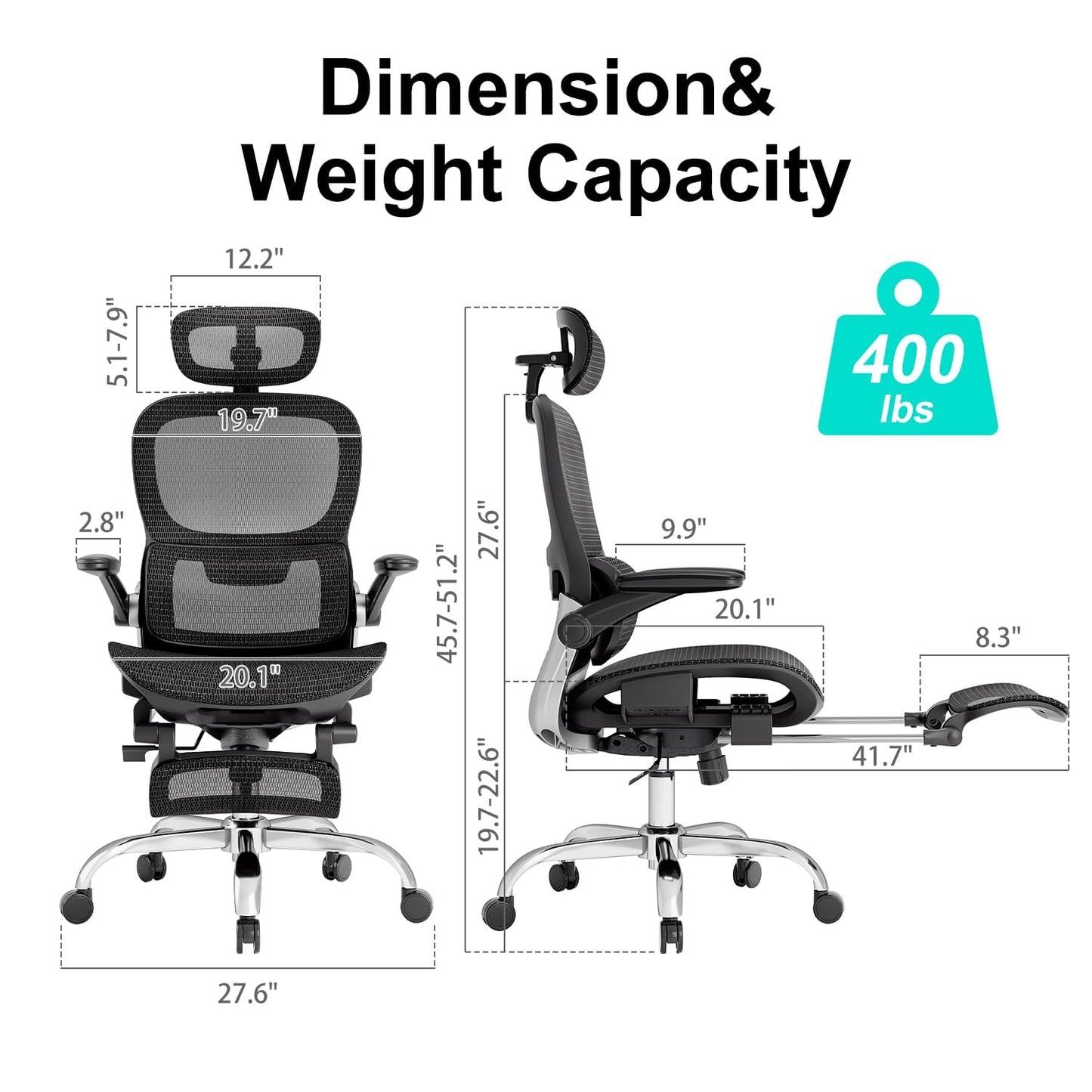 Ergonomic Office Chair,Office Chair with Tilt Function,Mesh Office Chair with Footrest,Ergonomic Chair with Adaptive Backrest, Adjustable Headrest and Flip-Up Armrests - Available at All In One Marketplace Canada