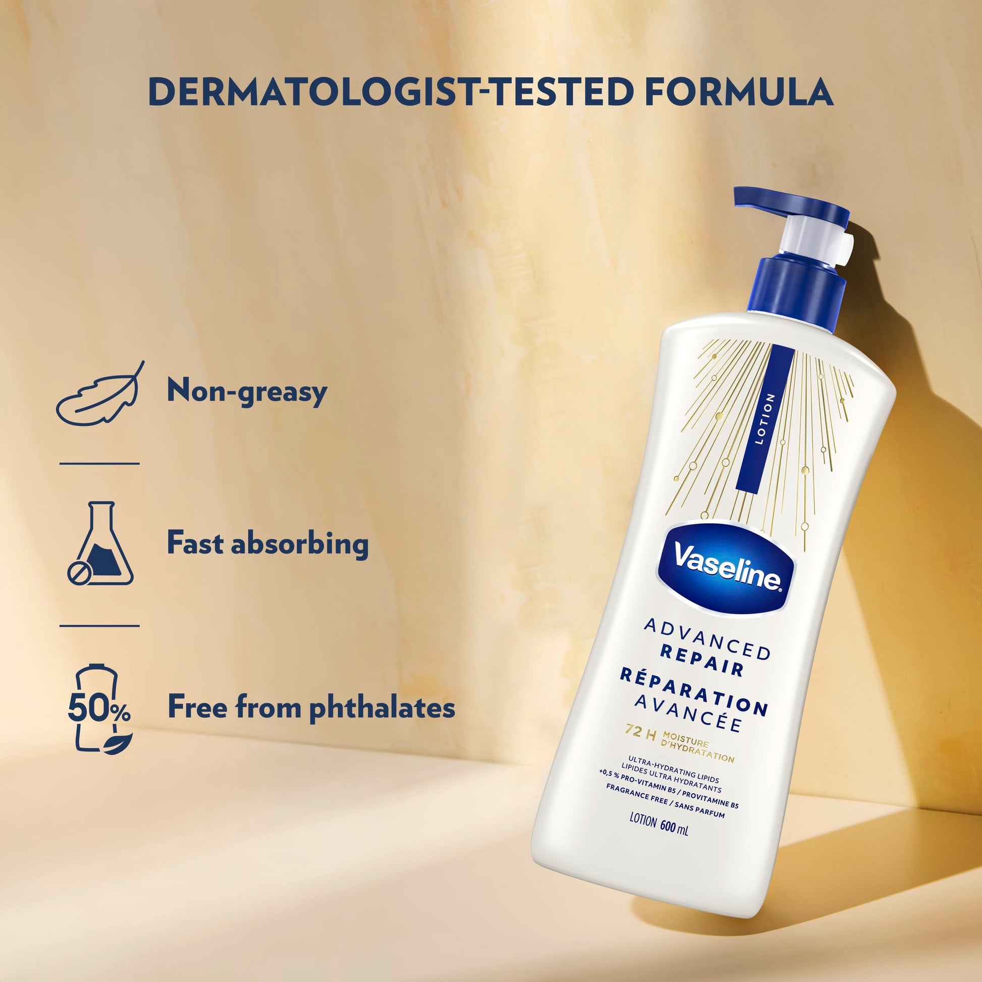 Vaseline Intensive Care Advanced Repair Unscented Body Lotion for Dry Skin with 48H Moisture + Ultra hydrating lipids, 600 ml (3-pack) - Available at All In One Marketplace Canada