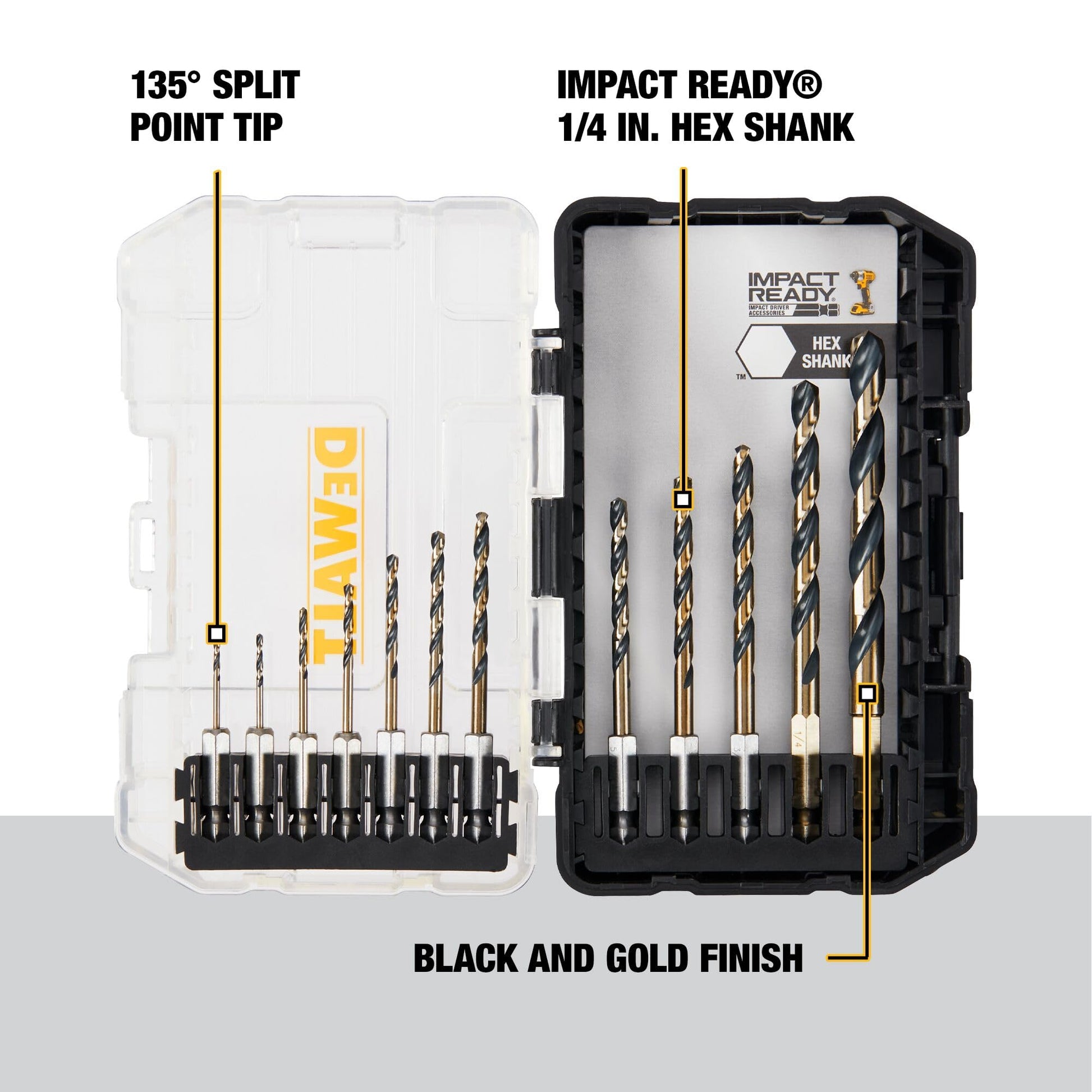 DEWALT 12 Pc Black and Gold Drill Bit Set, Premium Finish Impact Driver Bit Set for Metal, Plastic and Wood (DWAH1182) (DWAH1182) DEWALT