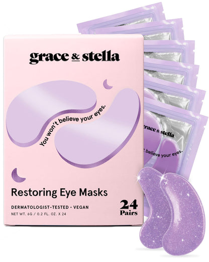 grace & stella Under Eye Masks With Retinol - Revitalizing Under Eye Patches for The Wrinkles & Dark Circles - Gel Eye Mask - Gifts for Mom, Teen Girl Gifts - Vegan, Cruelty-Free (24 Pairs)