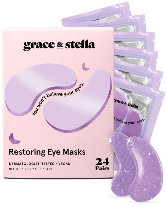 grace & stella Under Eye Masks With Retinol - Revitalizing Under Eye Patches for The Wrinkles & Dark Circles - Gel Eye Mask - Gifts for Mom, Teen Girl Gifts - Vegan, Cruelty-Free (24 Pairs)