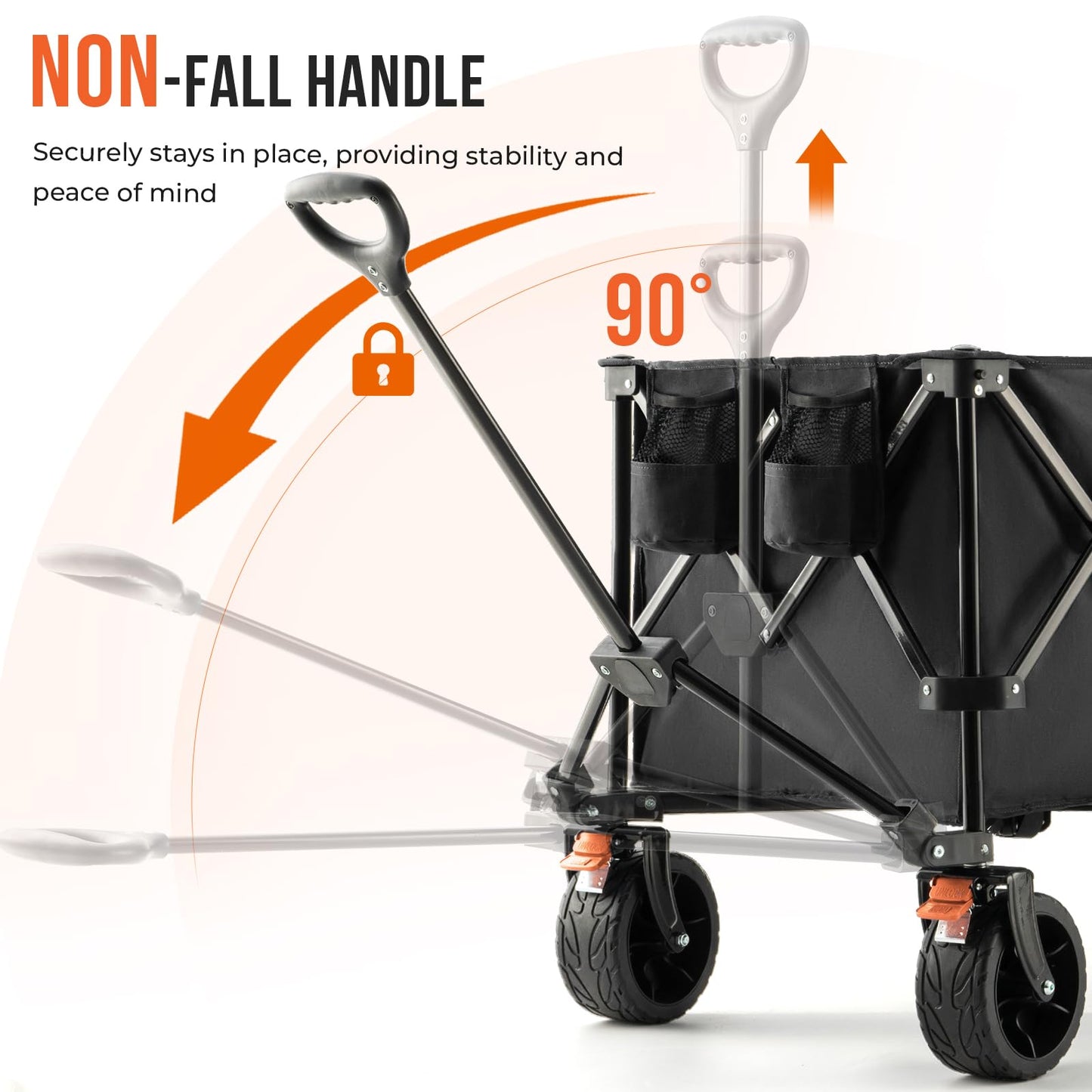 Overmont 300L Foldable Collapsible Wagon - Heavy Duty Utility Beach Wagon Cart with Rotatable Wide Wheels Inside Pockets for Camping Garden Shopping Sports - 440lbs Load OVERMONT