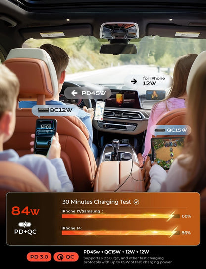 LISEN Retractable Car Charger, for Gifts for Him Her, 84W Cars Adapter USB C Fast Charger for iPhone 17 Pro Max, Car Accessories Gadgets for Men, Anniversary Birthday Gifts for Men Women - Available at All In One Marketplace Canada