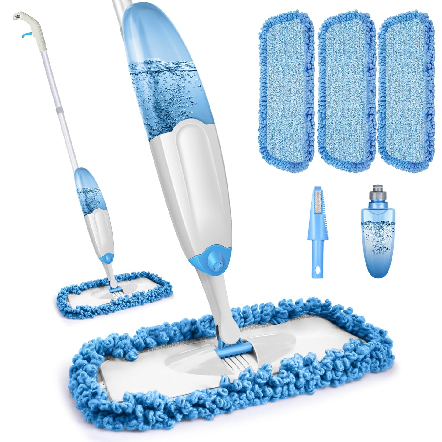 Tina&Tony Microfiber Spray Mop for Floor Cleaning, Hardwood Floor Spray Dry Wet Mop with 3 Reusable Refills Pads & 435ML Refillable Bottle, Kitchen Dust Mop for Hardwood Laminate Tile Floors, Blue - Available at All In One Marketplace Canada