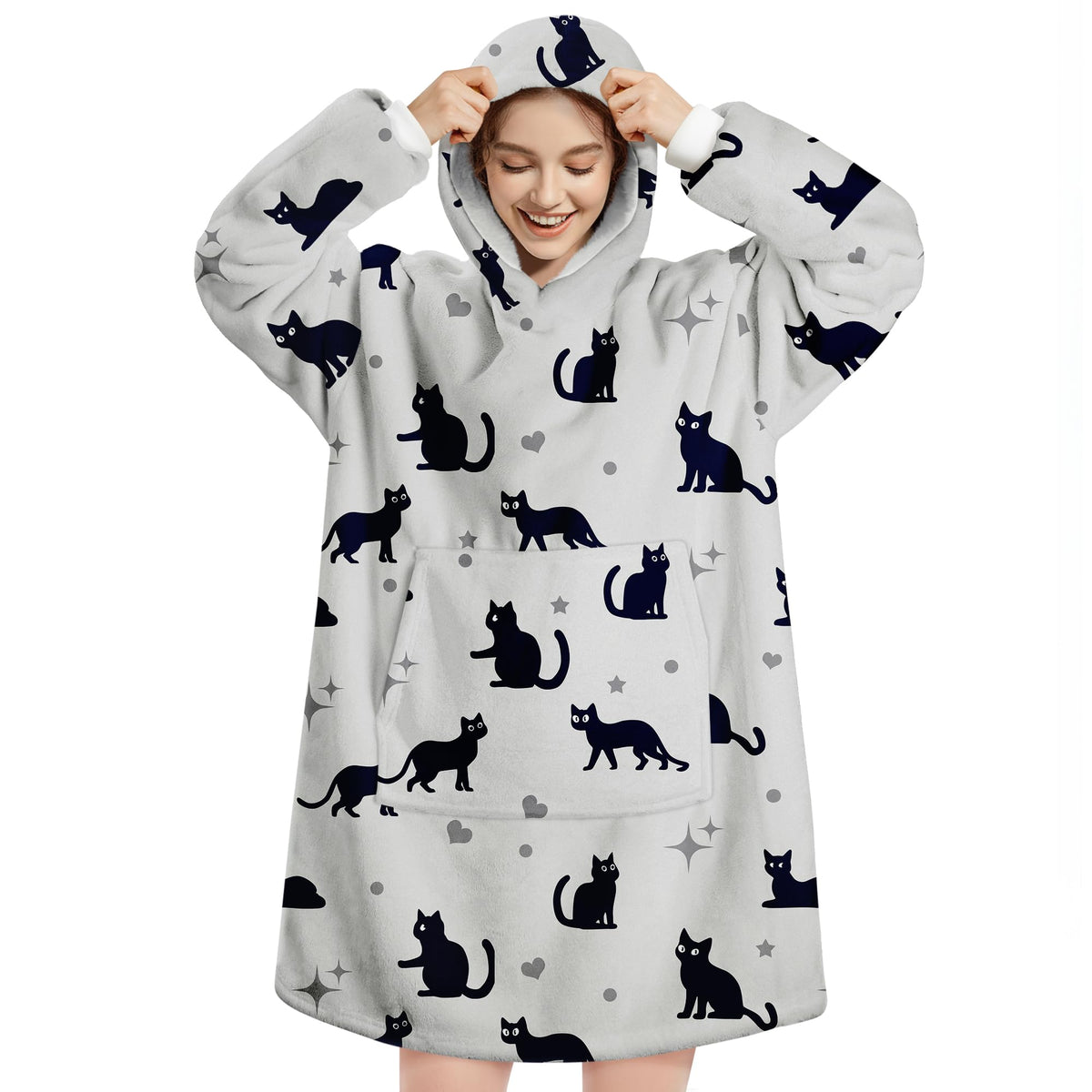 Queenshin Oversized Wearable Blanket Fluffy Hoodie for Women Men Girls Cat 🍁 All In One Marketplace Canada