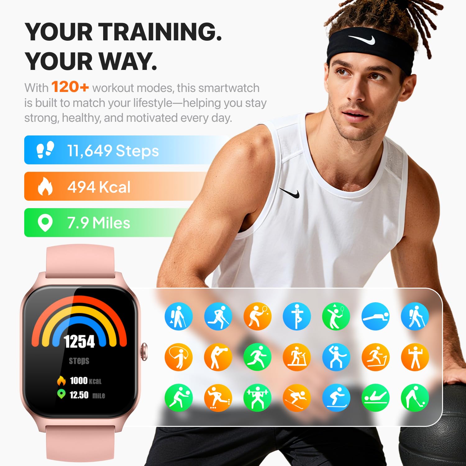 Smart Watch for Women Men - Answer/Make Call, Fitness Tracker Smartwatch for Android iPhone Compatible, Sleep Female Cycle, 120+ Sports Modes Step Counter (Classic, Pink, 1.83)