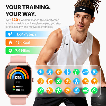 Smart Watch for Women Men - Answer/Make Call, Fitness Tracker Smartwatch for Android iPhone Compatible, Sleep Female Cycle, 120+ Sports Modes Step Counter (Classic, Pink, 1.83)