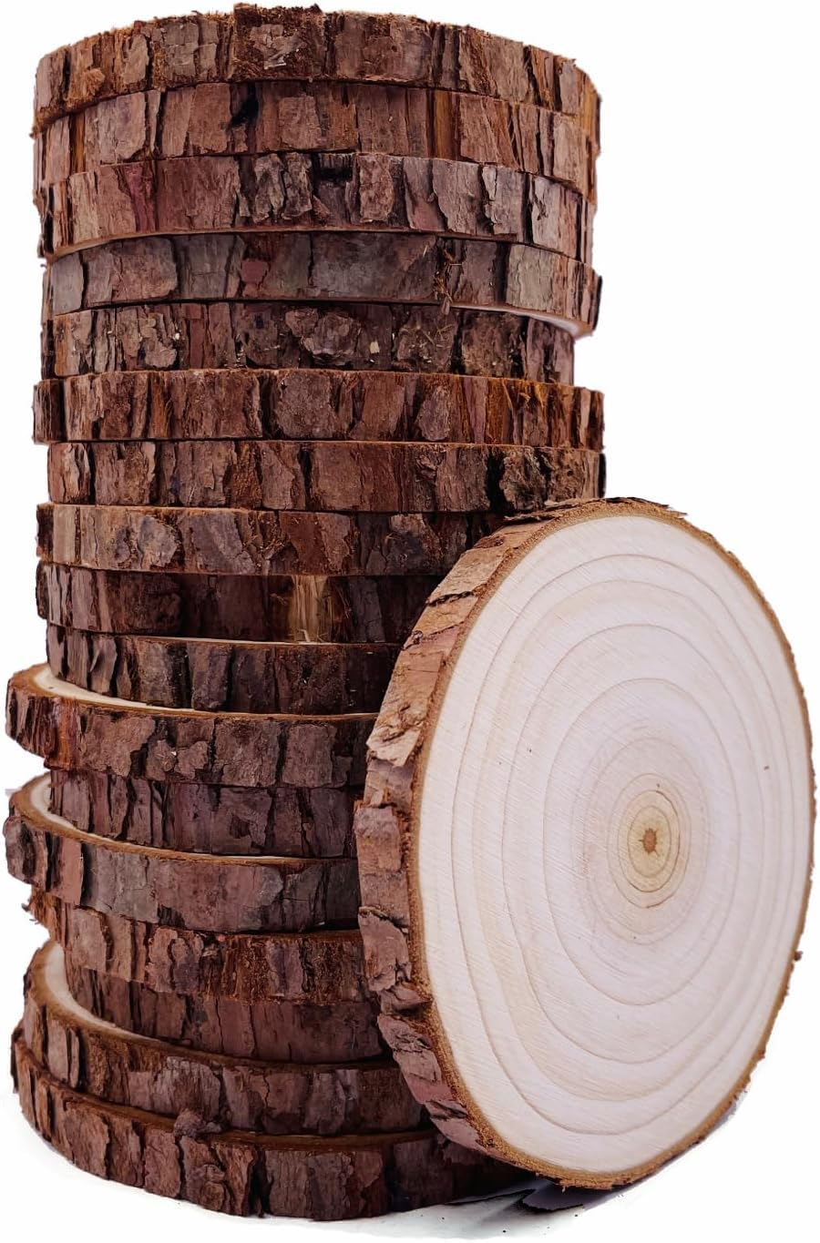 Unfinished Natural Wood Slices 20 Pcs 3.5-4 inch Craft Wood kit Circles Crafts Christmas Ornaments Rustic Wedding Decoration DIY Crafts with Bark for Crafts 🍁 All In One Marketplace Canada